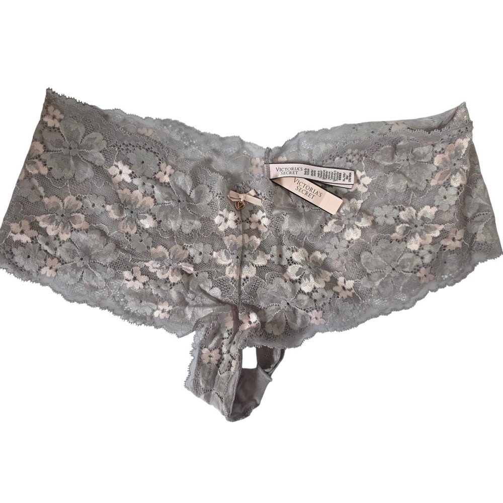 Victorias Secret Body by Victoria Floral Lace Shortie Panty Grey Pink XL